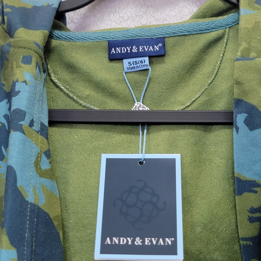 NEW Andy & Evan Boys Green Dinosaur Print‎ Hooded Fleece Bath Robe Size S 5/6 - Picture 7 of 8